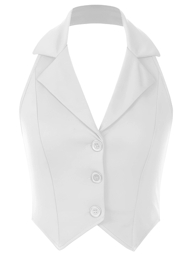 Women's Office Chic Backless Halter V-Neck Crop Vest -, Vests , Drestiny , Australia, Black, Brown, Canada, Dark Blue, Khaki, L, M, Navy, New Zealand, S, United Kingdom, United States, Vests, White, XL, XXL , Drestiny , www.shopdrestiny.com